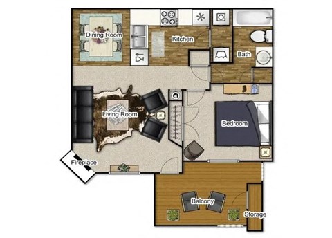 Floor plan for 1 bed, 1 bath, 700 sqft
